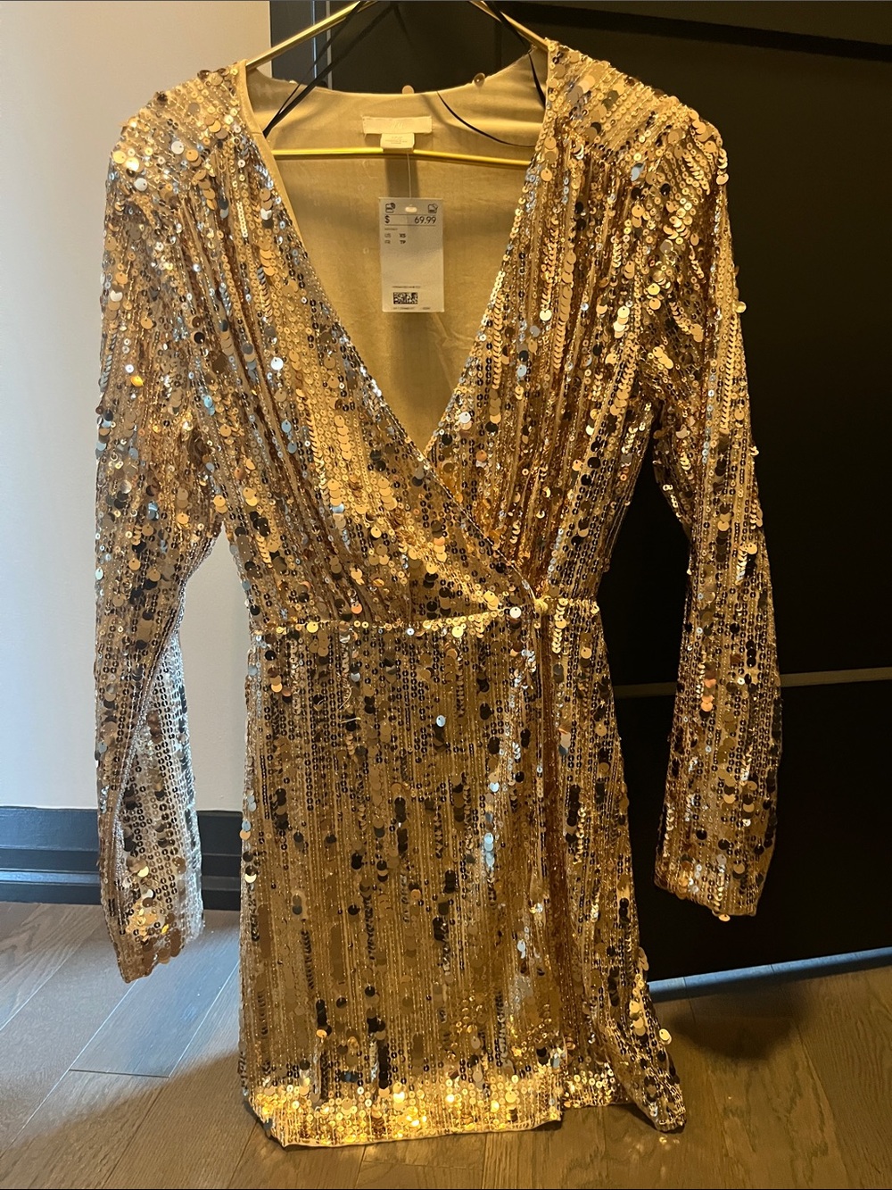 H&M Gold Sequin V-Neck Dress